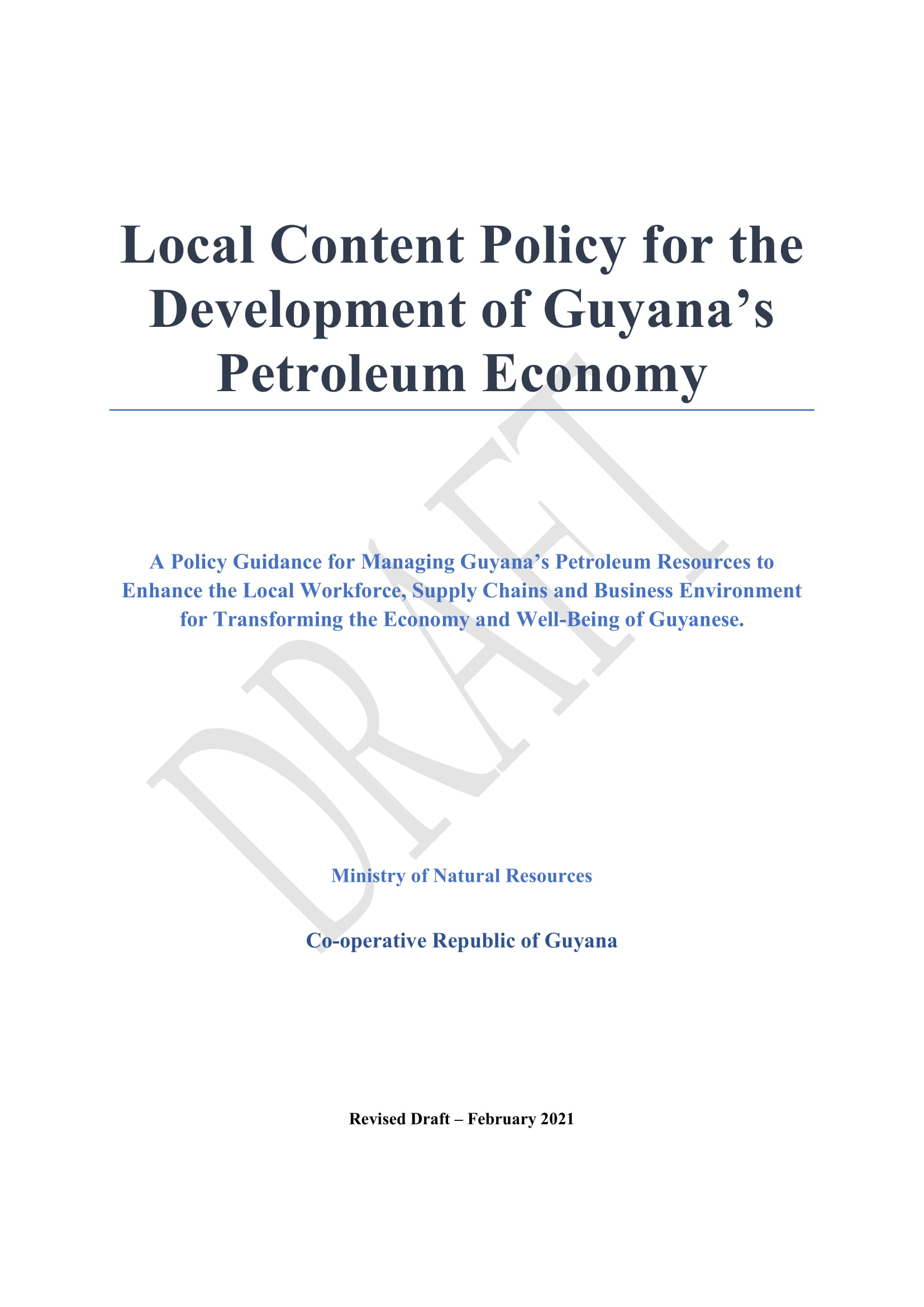 Draft Local Content Policy (LCP) - Ministry of Natural Resources